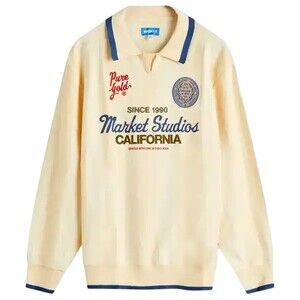 Market Pure Gold Sweater Mens 2XL Butter Cream Pure Gold Collared Knit Pullover